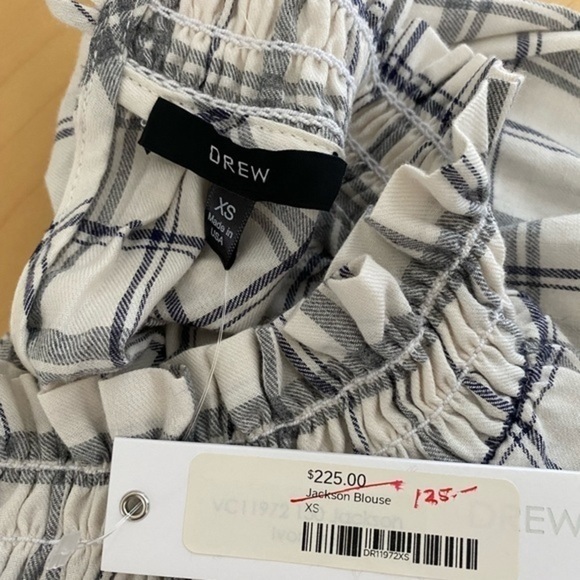 Drew Jackson Plaid Ruffle Detail Shirt Ivory/Grey - Picture 6 of 15
